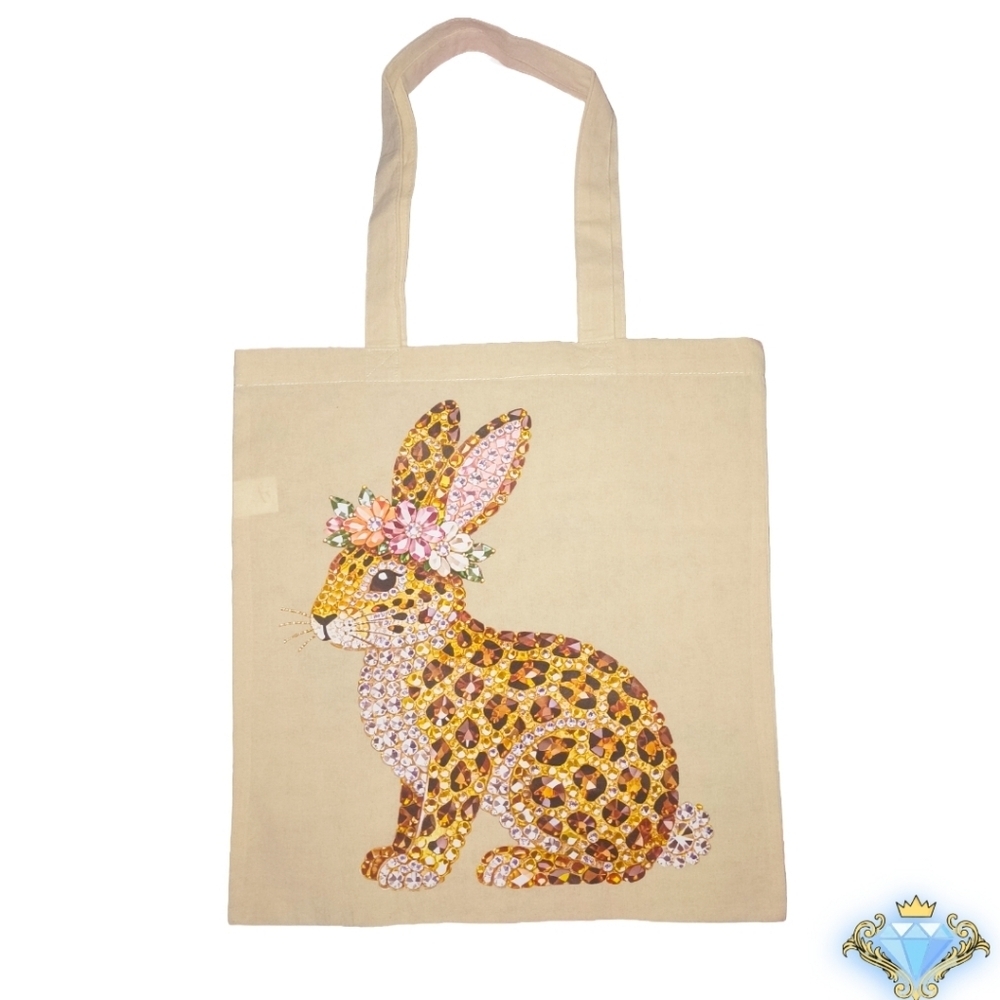 Leopard Print Rhinestone Bunny Canvas Tote Bag Streetwear Unisex Easter Custom - Picture 4 of 5